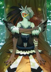 accipitrid accipitriform avian bird cigarette eagle feathers female furry furry_only genitals grumpy michikochan nature nude pussy secretary_bird sitting smoking solo tree