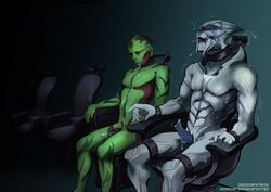 2boys 5_fingers abs abstract_background ahe_gao alien alien_humanoid animal_genitalia asphyxiation black_eyes blue_markings bodily_fluids bondage bound chair chair_bondage collar cum drell duo erection fingers furniture garrus_vakarian gay genital_fluids genital_slit genitals gradient_background green_body humanoid imzero inside leg_spurs looking_pleasured machine male male_only markings mass_effect nude penis red_body restrained saliva salivation simple_background sitting slit strangling tapering_penis tattoo tears thane_krios torture torture_chamber turian unobtrusive_watermark video_games yaoi