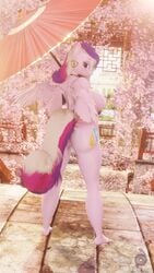 3d 3d_(artwork) 9:16 absurd_res alicorn anthro anthrofied anus areola ass bckiwi big_breasts blender_(software) blush breasts bridge cherry_blossom clothing digital_media_(artwork) dress ear_piercing ear_ring equid feet female flower friendship_is_magic furry genitals hi_res horn humanoid_feet jewelry lake looking_at_viewer looking_back mammal my_little_pony necklace nipples nude piercing plant plantigrade princess_cadance_(mlp) puffy_anus pussy side_boob solo umbrella wings