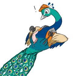 1:1 2020 acpfau animal_genitalia animal_penis avian beak bird claws clothed clothing digital_media_(artwork) dishwater_(artist) erection feathers feral galliform genital_slit genitals hat headgear headwear male partially_clothed peacock_feather peafowl penis phasianid simple_background slit solo wings