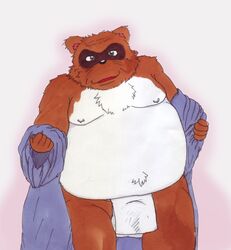 2015 anthro asian_clothing balls belly brown_body brown_fur bulge canid canine clothing east_asian_clothing fundoshi fur genitals japanese_clothing kemono male male_only mametanu_tanuki mammal moobs nipples overweight overweight_male raccoon_dog robe sengoku_puzzle simple_background solo tanuki tokugawa_ieyasu underwear undressing video_games white_body white_fur