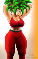 1girls arms_behind_head ass big_ass big_breasts blue_eyes breasts broad_shoulders cameltoe cute cute_face dragon_ball dragon_ball_super female female_only green_hair kale kale_(berserker) large_ass legendary_super_saiyan muscles muscular muscular_female pussy_lips saiyan smile solo_female super_saiyan super_saiyan_2 thin_waist tournament_of_power track_suit wetlaw white_skin wide_hips