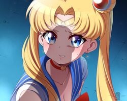 1girls bishoujo_senshi_sailor_moon blonde_hair blue_eyes blush choker clothing derivative_work ear_piercing female hair_ornament iryanic meme penis_shadow sailor_moon sailor_moon_redraw_challenge sailor_senshi_uniform tiara twintails usagi_tsukino