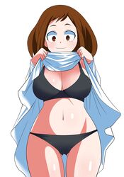 big_breasts bra brown_eyes brown_hair chelsea_cola female female_only my_hero_academia ochako_uraraka panties short_hair solo solo_female solo_focus