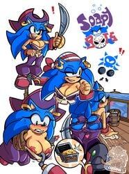 all_fours anthro anus ass big_breasts bodily_fluids breasts clothing female footwear genderswap genitals high_heels hook_hand missphase monochrome nipples pirate pussy risky_boots risky_boots_(cosplay) rule_63 sega shantae shoes smooth_skin solo sonic_(series) sonic_the_hedgehog sonic_the_hedgehog_(series) sonique_the_hedgehog sweat torn_clothing