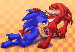 2boys blowjob blush echidna feet gay hedgehog holding_head inkbunny knuckles_the_echidna male male/male male_only naked penis plastron sex sonic_(series) sonic_the_hedgehog sonknux sucking yaoi