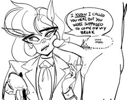 2d annoyed anthro callie_briggs catgirl cfnm clothed_female_nude_male dbaru english_text faceless_male female furry glasses human human_on_anthro looking_away male/female office_lady penis_on_face reluctant suit swat_kats text text_focus