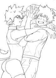 cow_ears cow_tail cowgirl female_bakugou freckles genderswap genderswap_(mtf) grin izuku_midoriya katsuki_bakugou my_hero_academia rule_63 sweat