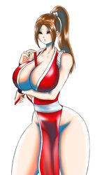 1girls brown_eyes brown_hair female female_only king_of_fighters kunoichi large_breasts long_hair mai_shiranui nexus-sig ponytail solo