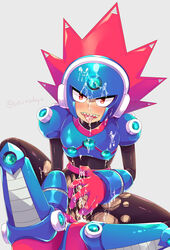 1boy aoinudayo blast_man cum male_only masturbation mega_man mega_man(classic) mega_man_11 solo torn_clothes