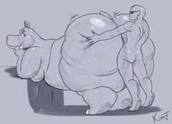 2019 animal anon anthro ass assjob big_butt breasts butt_jiggle buttjob dreamworks duo faceless_male female gloria_the_hippopotamus hippopotamid hot_dogging huge_butt human human_on_anthro interspecies kazecat looking_back madagascar_(series) male mammal obese_female overweight overweight_female sketch smug ssbbw straight too_much_to_grab