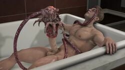 1boy 3d animated bara bathtub big_penis body_writing consensual_tentacles creature deepthroat derek_sfm dicksucking_creature erect_nipples erection fellatio huge_cock human human_penetrating interspecies laying_down male male_only male_penetrating monster muscular_male ne-α_type no_sound nude onahole_parasite pale-skinned_male parasite resident_evil resident_evil_resistance samuel_jordan stealing_seed tentacle_on_male veiny_penis video