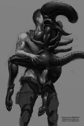 1boy1girl alien_(franchise) alien_girl big_breasts dark-skinned_female female female_xenomorph human lips military nihilophant penis pussy sci-fi xenomorph