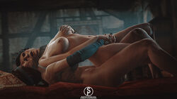 2girls 3d between_thighs birna_bran breasts cd_projekt_red cerys_an_craite clitoral_stimulation female female_only fingering fingerless_gloves holding_breast laying_on_bed lesbian_sex nipples nude nude_female scars sfmporn_(artist) slop_art the_witcher the_witcher_(series) the_witcher_3:_wild_hunt yuri