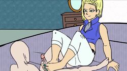 1boy 1girls android_18 dragon_ball dragon_ball_z femdom footjob krillin kuririn sam24 toenails