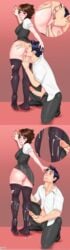 1boy 1girls anilingus brown_hair cum cum_on_feet cum_on_legs female harry_potter harry_potter:_hogwarts_mystery male male_masturbation merula_snyde purple_eyes school_uniform schoolgirl thighhighs two_tone_hair