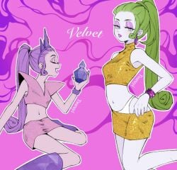 1girls blue_eyes clothed dreamworks green_hair panties skirt_down text trolls_(film) trolls_band_together tsuruyi universal_studios velvet_(trolls)