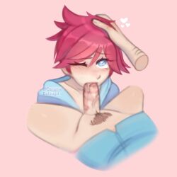 1boy 1girls blowjob caramelbelouga duster_(mother) head_pat heart-shaped_pupils kumatora mother_(series) mother_3