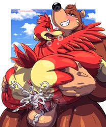 <3_eyes 4_fingers absurd_res anthro anthro_on_anthro anthro_penetrated anthro_penetrating anthro_penetrating_anthro anus ass avian balls banjo-kazooie banjo_(banjo-kazooie) beak big_butt bird blush bodily_fluids breegull butt_grab completely_nude cum cum_in_pussy cum_inside cum_on_balls duo excessive_cum excited fabianoferreira female female_penetrated fingers genital_fluids genitals grabbing_another's_ass hand_on_butt heart hi_res kazooie male male_penetrating male_penetrating_female mammal nude_female open_mouth penetration penis rareware sex straight super_smash_bros. text toto_draw url ursid vaginal_penetration video_games