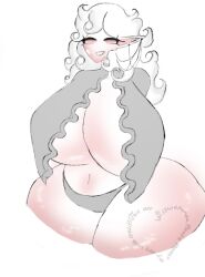 big_ass big_breasts curvy curvy_female curvy_figure curvy_hips ear_piercing elf elf_ears elf_female elf_girl grey_hair l3wdpanda long_hair medium_hair oc piercing pink_eyes thick thick_thighs upper_body white_hair white_skin