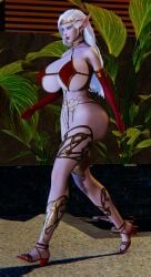 1girls ass bikini blood_elf elf elf_ears female gloves green_eyes heels high_heels honey_select_2 huge_ass huge_breasts idle_cog jess_dayreaver jewelry large_breasts pale_skin silver_hair slutty_outfit tiara walking world_of_warcraft