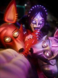 3d 3girls disembowell_(artist) five_nights_at_freddy's fnaf foursome foxy_(disembowell) foxy_(fnaf) furry furry_only kissing_penis licking licking_penis looking_at_viewer mangle_(disembowell) mangle_(fnaf) paprikablend puppet_(disembowell) puppet_(fnaf) triple_fellatio
