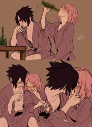 1boy 1girls black_hair ceejss drunk female female/male honeymoon human male male/female naruto pink_hair sakura_haruno sasuke_uchiha tagme wholesome