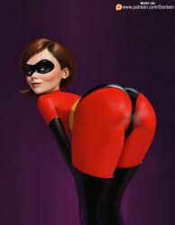 1female 1girls ai_generated ass ass_focus ass_up back_view big_ass brown_hair donben female female female_focus female_only helen_parr huge_ass looking_at_viewer looking_back masked masked_female mature_female mother presenting_ass red_suit short_hair superhero the_incredibles