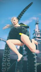 1girls 3d blonde_hair leotard original peril tentacle ultimate-clash wetsuit