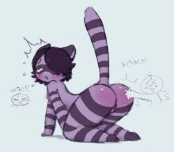 anthro anthro_only blush butt_smack catgirl female purple_skin spanking