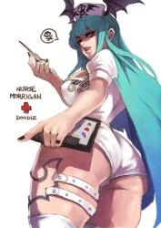 1girls 2019 ass big_ass darkstalkers female female_only green_hair huge_ass large_ass long_hair monorirogue morrigan_aensland nurse nurse_cap nurse_uniform succubus thick_thighs yellow_eyes