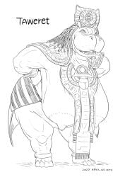 2022 4_toes anklet anthro anthro_only areola arms_bent artist_name barefoot big_areola big_breasts big_nipples biped black_and_white black_text bottomwear bracelet braided_hair breasts character_name clothing common_hippopotamus dated deity digital_drawing_(artwork) digital_media_(artwork) egyptian egyptian_clothing egyptian_headdress egyptian_mythology eyelashes feet female full-length_portrait hair hand_on_hip hand_on_own_hip hanging_breasts hi_res hippopotamid huge_areola huge_breasts huge_nipples iris jewelry leaning leaning_forward long_hair looking_at_viewer mammal marvel marvel_cinematic_universe marvel_comics middle_eastern_mythology monochrome moon_knight_(series) mostly_nude mostly_nude_anthro mostly_nude_female mythology neko_no_hito nipples open_mouth overweight overweight_anthro overweight_female portrait snout solo standing taweret taweret_(moon_knight) teeth text thick_thighs three-quarter_view toes tongue