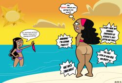 2girls accurate_art_style bikini bottomless covering covering_crotch danny_phantom dark-skinned_female dat_ass ebony embarrassed_nude_female enf funny latina nickelodeon paulina_sanchez tanlines valerie_gray zoda-z