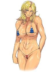 bikini blonde_hair blue_eyes busty dead_or_alive dead_or_alive_xtreme_beach_volleyball female female_focus female_only gureko_rouman hourglass_figure long_hair micro_bikini standing sweat tagme tina_armstrong wide_hips