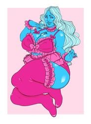 1girls alien big_breasts blue_diamond_(steven_universe) blue_eyes blue_hair blue_skin cartoon_network huge_ass huge_breasts kikis_tavern lingerie naughty_face seductive steven_universe thick_thighs thighhighs voluptuous wide_hips