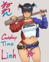 1futa bibi_(brawl_stars) brawl_stars cosplay dark-skinned_futanari dark_skin futa_only futanari harley_quinn heterochromia linh_(neone-x) mr._bat navel neone-x original_character painted_nails skimpy skimpy_clothes small_penis twintails