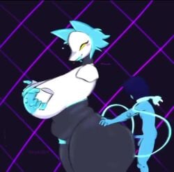 1boy 1girls animated blue_body blue_skin breast_grab deltarune deltarune_chapter_2 female fondling_breast fondling_own_breast giantess huge_breasts interspecies kris_(deltarune) lactation larger_female male male/female no_sound restrained sex size_difference smaller_male straight tagme tasque_manager_(deltarune) teenager video xyakiwi