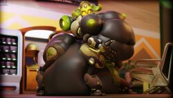 1girls 3d belly big_belly big_breasts bizzareraccoon breasts fat female huge_belly nipples orisa overwatch overweight overweight_female robot robot_girl taur