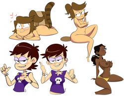 1boy 3girls animal_humanoid ass breasts bronxden brown_hair cartoon_network character_request clothed clothing copyright_request cropped_feet cropped_torso crossover dark-skinned_female disney disney_princess duo eileen_roberts eulipotyphlan eyes_closed eyeshadow eyewear female flashing_breasts freckles glasses hair head_out_of_frame humanoid luna_loud male mammal mammal_humanoid medium_breasts mole_(animal) nipple_piercing one_breast_out ponytail procyonid prone_bone raccoon regular_show short_hair small_breasts smile straight straight_hair the_loud_house the_princess_and_the_frog tiana topless