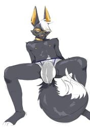 bulge canid canine clothing digital_drawing_(artwork) digital_media_(artwork) eyewear fangs fur glasses hair hi_res looking_at_viewer male mammal nipples simple_background sketch skinny_anthro skinny_male solo tail teeth underwear white_background