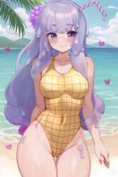 ai_generated beach food_creature grapes heart knightnyan long_hair pov slime_girl swimsuit tagme