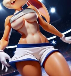 ai_generated anthro back_view belly belly_button breasts bunny furry furry_only lola_bunny looney_tunes rabbit space_jam strip stripped stripping stripping_down tits_out warner_brothers