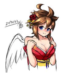 1girls 2020 angel angel_wings big_breasts blue_eyes breasts brown_hair datensip female genderswap_(mtf) kid_icarus medium_breasts nintendo pit pit_(kid_icarus) robe rule_63 short_hair simple_background spiked_hair video_games white_background wings