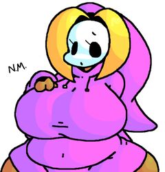 big_belly big_breasts chubby chubby_female cute large_breasts larger_female mario_(series) nintendo shy_gal sleepyslut thick_legs thick_thighs violet_the_shygal white_background