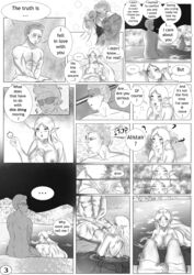 1boy 1girls alistair_theirin areolae ass breasts comic dragon_age elf elf_ears elf_female greyscale lost_huapo male_human/female_elf monochrome nipples page_3 partially_submerged tagme water