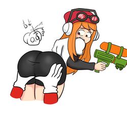 1boy 1girls ass ass_grab female human_meggy mario mario_(series) meggy_spletzer nintendo orange_hair original_character smg4 splatoon thebombbeanie