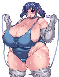 1girls bbw big_breasts blue_eyes blue_hair chubby elf elina_(gunrei13bucho) exercise female female_only giant_breasts gunrei13bucho hi_res huge_breasts jump_rope large_breasts leotard original original_character overweight overweight_female plump_thighs pointy_ears solo sweat sweaty sweaty_body thick_thighs thighhighs twintails white_background workout