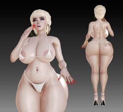 3d 3d_(artwork) bbl big_ass big_breasts bikini bimbo blonde_female blonde_hair high_heels honey_select hoop_earrings hoop_earrings_oversized huge_ass ihateasuka light-skinned_female light_skin long_eyelashes long_nails makeup married_woman navel_piercing nipple_outline nipple_peek open_mouth original original_character pubic_hair pubic_hair_peek ring saggy_breasts stacked studio_neo tattoo tattoo_on_butt thick_eyebrows