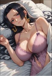 , 1girls ai_generated artist_request bed blanket boa_hancock female female_focus female_only one_piece solo solo_focus