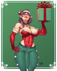 1futa balls balls_under_clothes big_balls big_breasts big_bulge big_penis breasts bulge christmas clothed clothing elf elf_ears elf_futanari erect_penis erection eustache fully_clothed futa_only futanari huge_cock humanoid humanoid_penis light-skinned_futanari light_skin lord_eustache pants penis penis_under_clothes purple_hair solo standing testicles